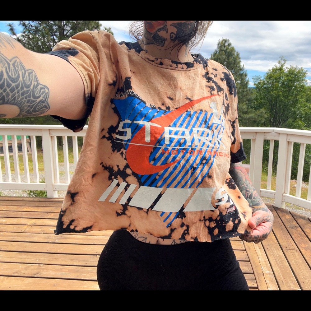 Marvel Stark Industries bleach tie dyed crop t shirt